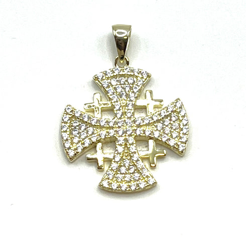 Sterling Silver Pave Stone Jerusalem Cross Pendant